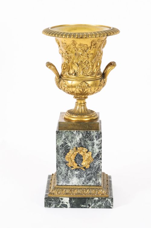 ANTIQUE PAIR FRENCH GRAND TOUR GILT BRONZE MATBLE URNS 19TH C - ADDITIONAL PHOTO 13
