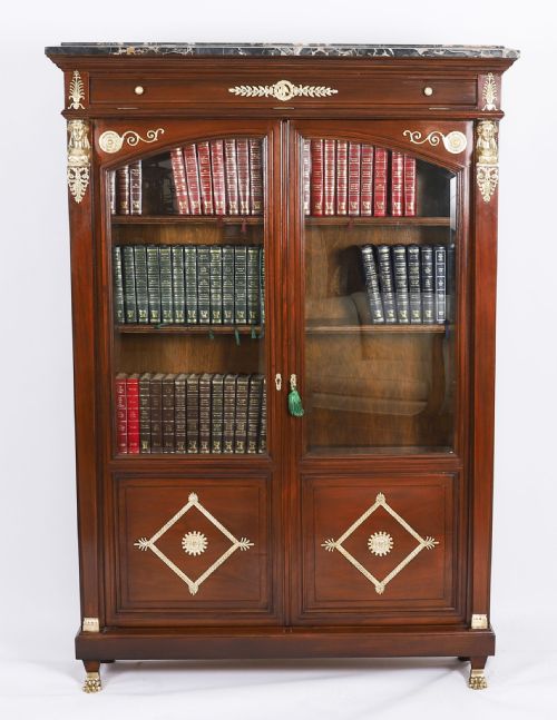 Antique French Empire Revival Mahogany Bookcase Cabinet 19th C