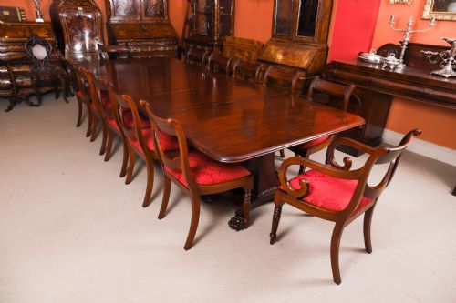 fig 4. An extendable George IV Regency mahogany twin pedestal dining table with carved paw feet.