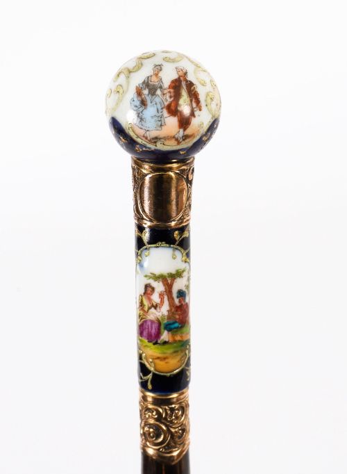 fig 1. Antique French Gold Plate & Porcelain Walking Sword Stick19th C 84cm 33'