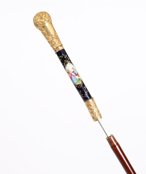 Antique French Gold Plate Sevres Porcelain Walking Sword Stick19th C 89cm 35"