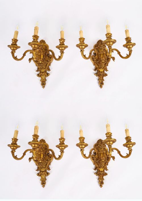 Antique Set of 4 French Gilt Bronze Ormolu Wall Lights Appliques Circa 1900