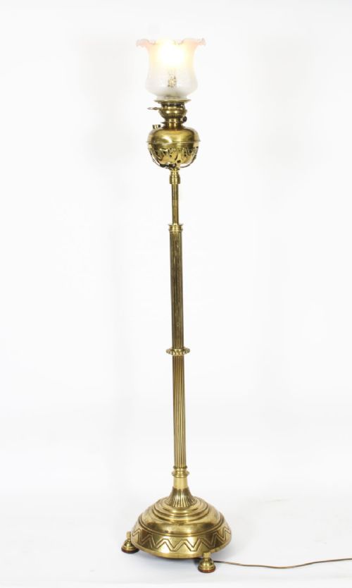 Antique Edwardian Ormolu Gilt Bronze Floor Standing Oil Lamp 19th C