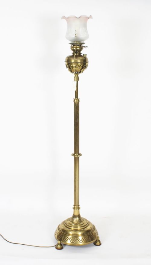 fig 1. Antique Edwardian Ormolu Gilt Bronze Floor Standing Oil Lamp 19th C