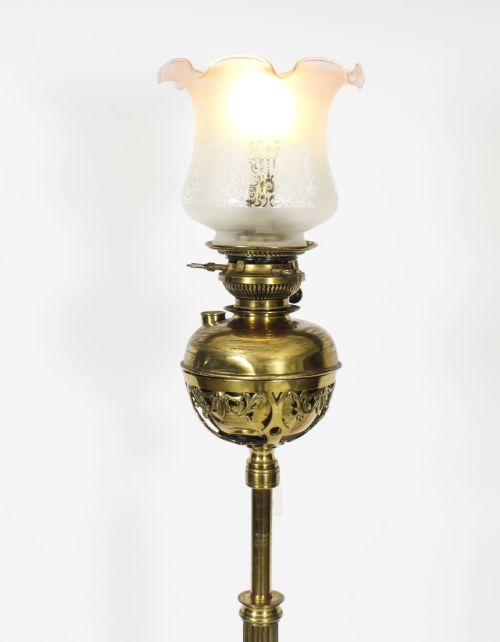 fig 3. Antique Edwardian Ormolu Gilt Bronze Floor Standing Oil Lamp 19th C