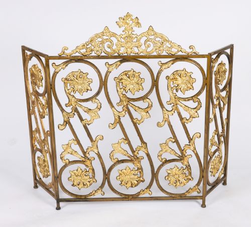 Antique French Louis Xiv Revival Brass Fire Screen19th C