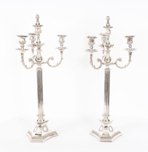 Antique Pair Large Silver Plated 4 Light Candelabra 19thc