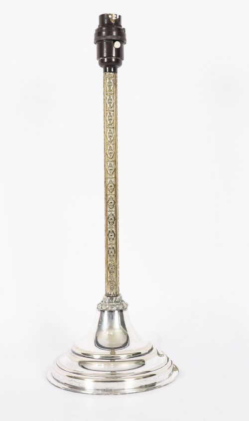 Antique Silver Plated Parcel Gilt Table Lamp by Mappin & Webb's 19th C