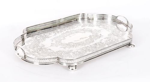 Antique Edwardian Silver Plated Gallery Tray by James Deakin C1900