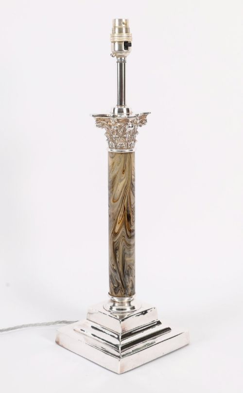 Antique Victorian Silver Plated Corinthian Column Table Lamp 20th Century