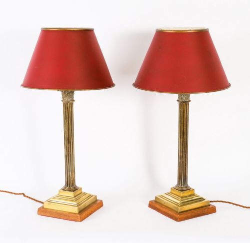 Antique Pair Brass Corinthian Column Table Lamp Lste 19th Century