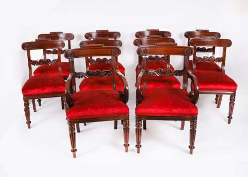 Antique Set of 10 High Regency Flame Mahogany Dining Chairs C1820 19th C