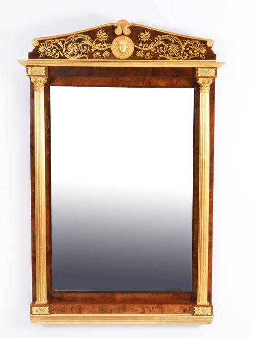 Antique French Burr Walnut Parcel Gilt Mirror 19th C 144x89cm