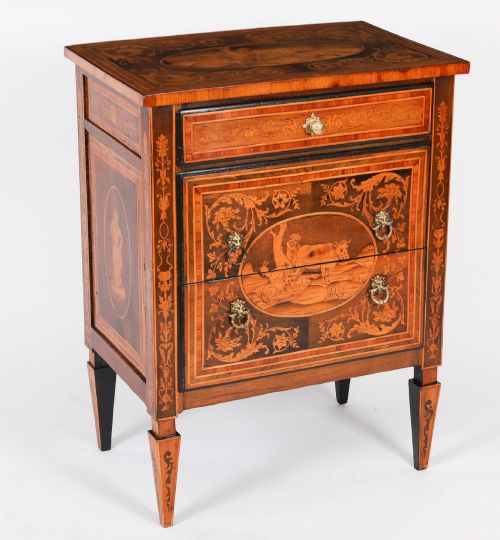 Antique Italian Maggiolini Walnut & Marquetry Commodino Bedside Cabinet 18th C