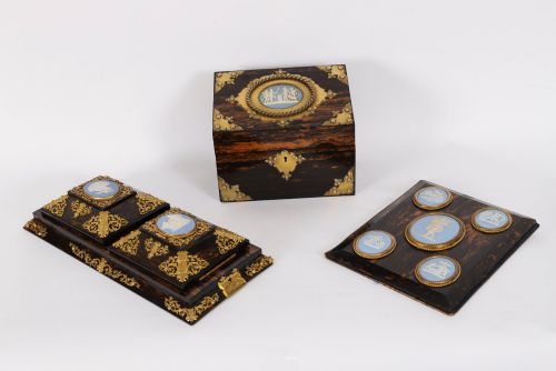 Antique Coromandel Ormolu Jasperware Desk Set Edwards & Jones 19th C