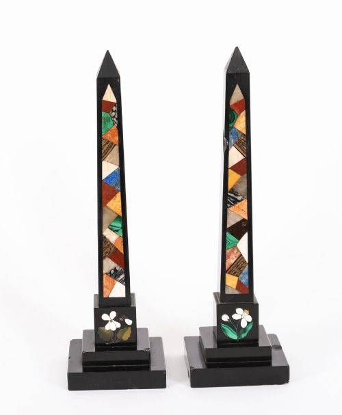 Antique Pair Grand Tour Ashford Specimen Marble Obelisks C.1890