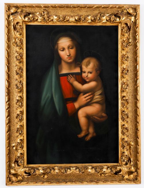 Antique Painting Madonna Del Granduca Follower of Raphael Early 19th Century
