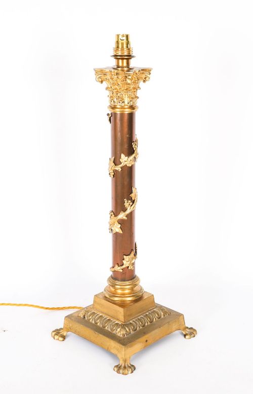 Antique Victorian Corinthian Column Ormolutable Lamp 19th C