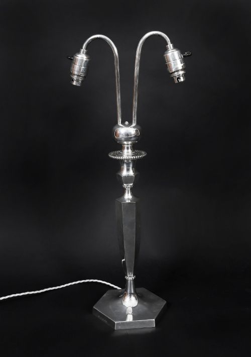 Antique Art Deco Silver Plated Twin Arm Table Lamp by Elkington C1920
