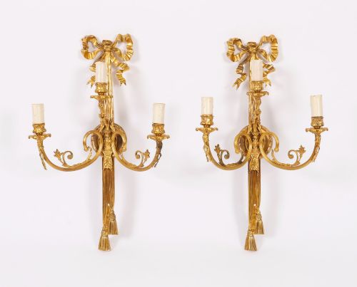Antique Pair Ormolu Three Branch Wall Lights Sconces Circa 1870 19th C