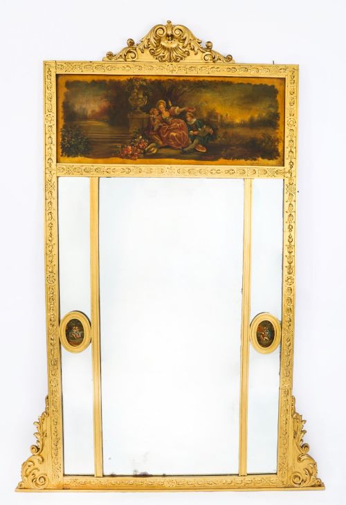 Antique Large French Giltwood Trumeau Mirror C1820 19th C 140x103cm 4.6ftx3,5ft