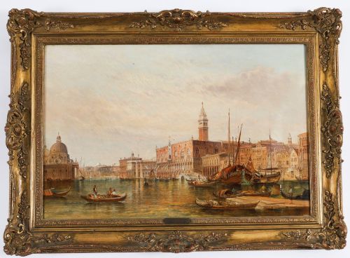 Antique Oil on Canvas Painting Doges Palace Venice by Alfred Pollentine 19th C