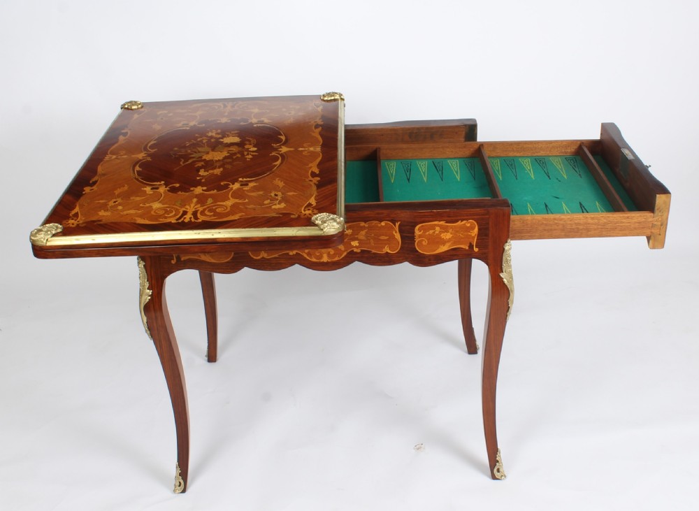 Antique French Burr Walnut Marquetry Card / Backgammon Table 19th Century View XX