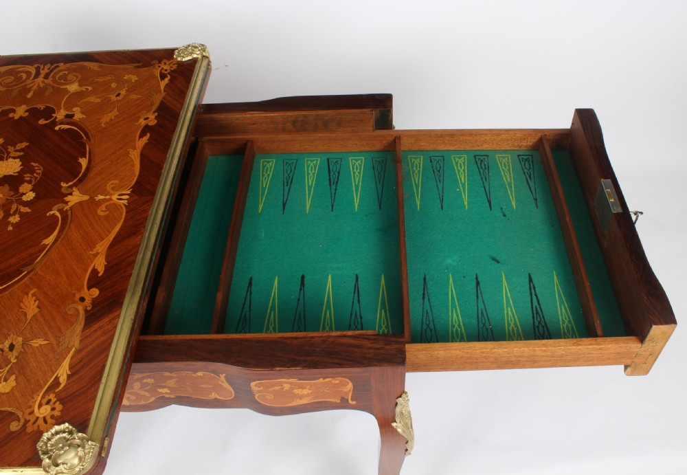 Antique French Burr Walnut Marquetry Card / Backgammon Table 19th Century View XXI