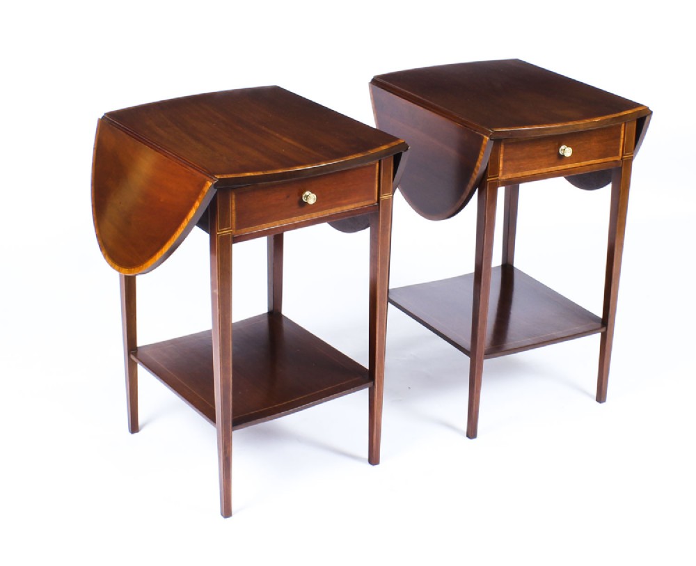 Antique Pair of Edwardian Inlaid Mahogany Bedside Tables c1900