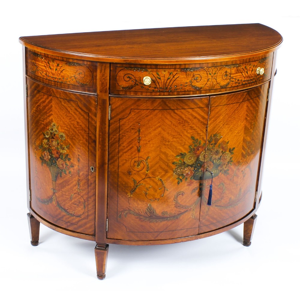 Antique Edwardian Satinwood Demi Lune Cabinet 19th Century