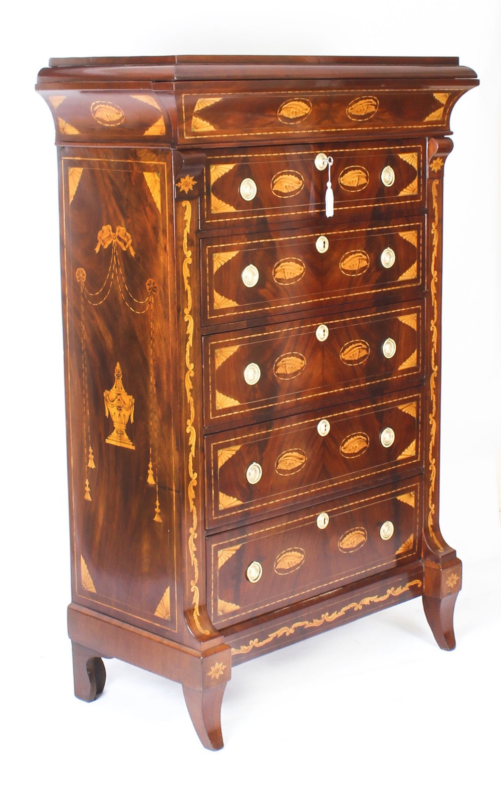 Antique Dutch Marquetry Walnut Seven Drawer Chest c.1800 Early 19th C
