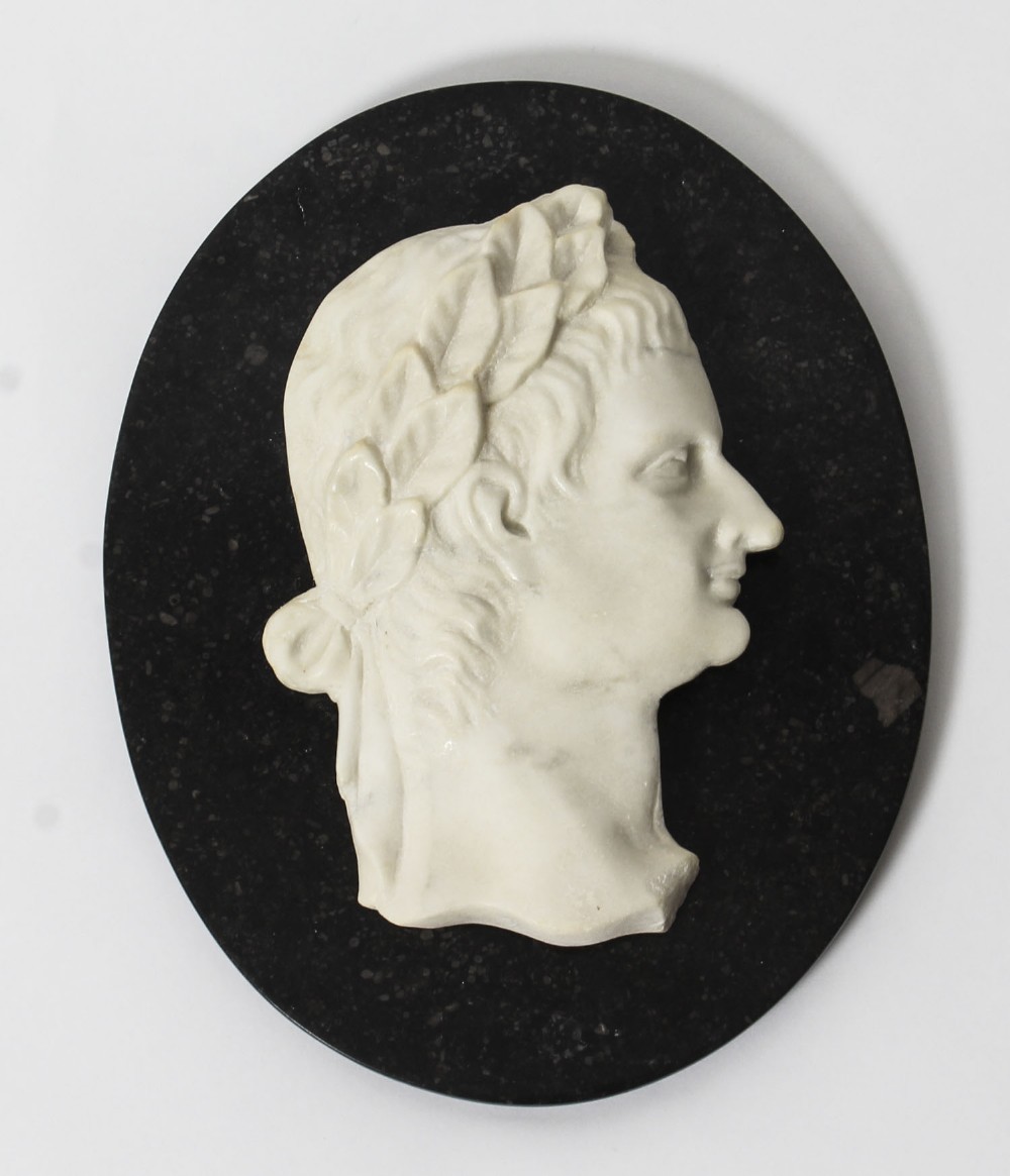 Antique Italian Marble Profile Plaque of Roman Emperor Claudius 19th Century
