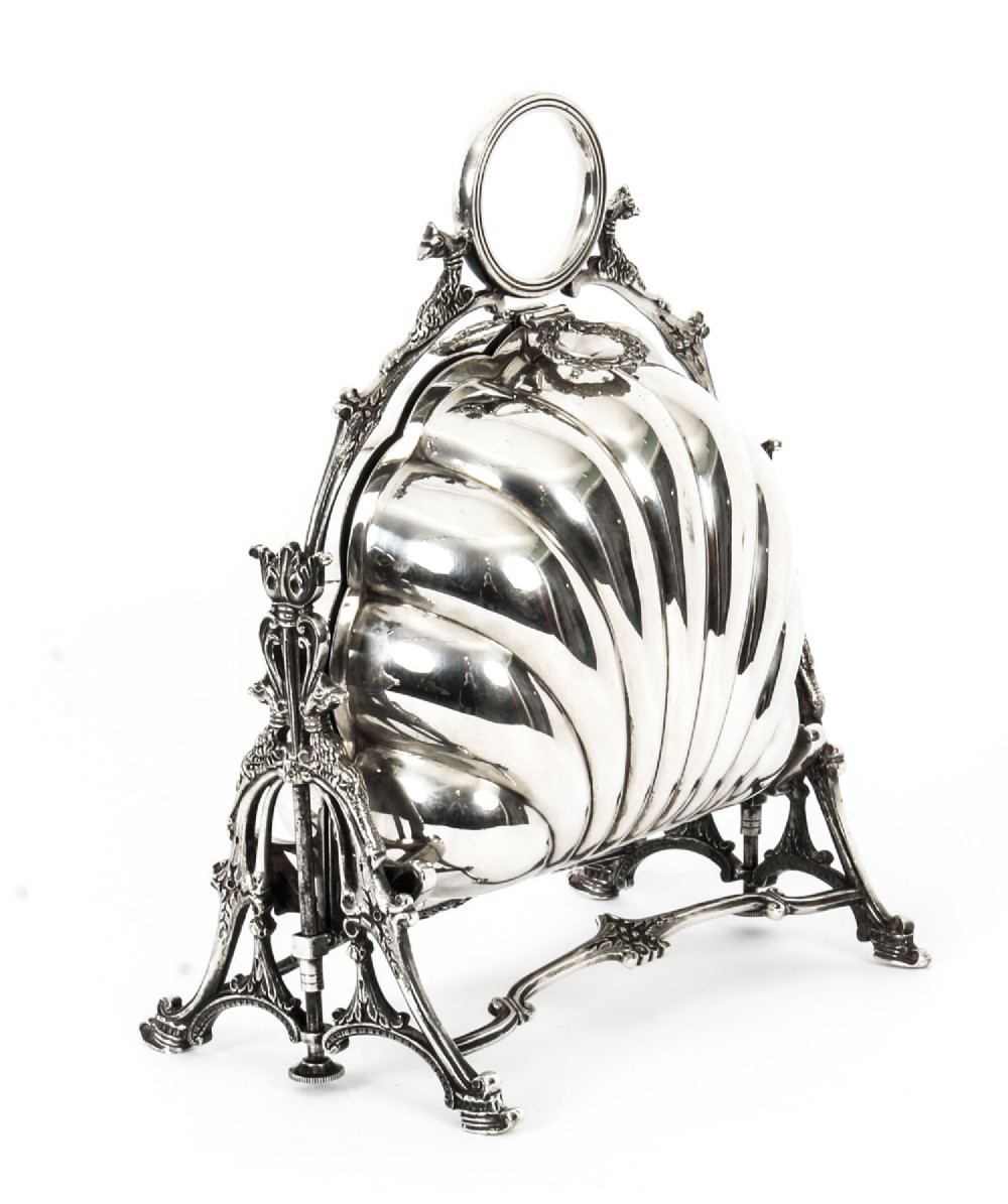 Antique Victorian Silver Plated Shell Biscuit Box Walker Antique Victorian Silver Plated Shell Biscuit Box Walker