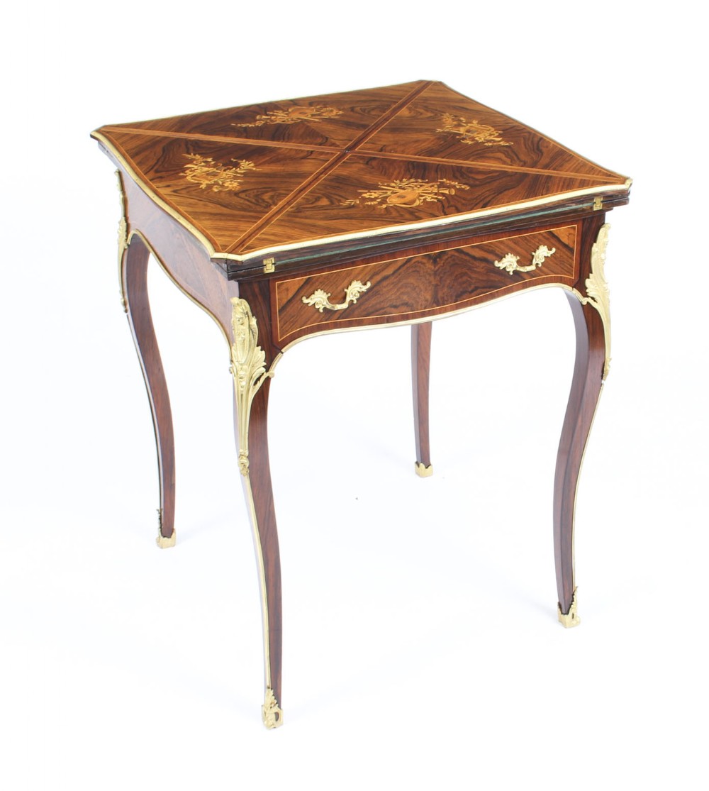 Antique Victorian Ormolu Mounted Marquetry Envelope Card Table c.1880 19th C
