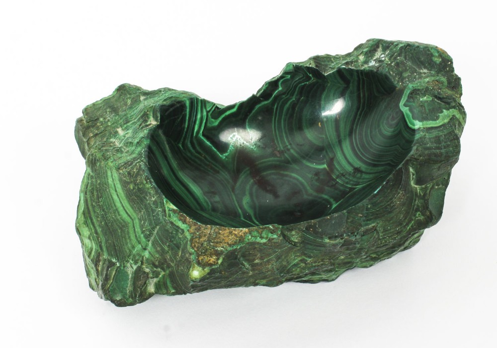 Antique Solid Malachite Trinket Dish 20th Century