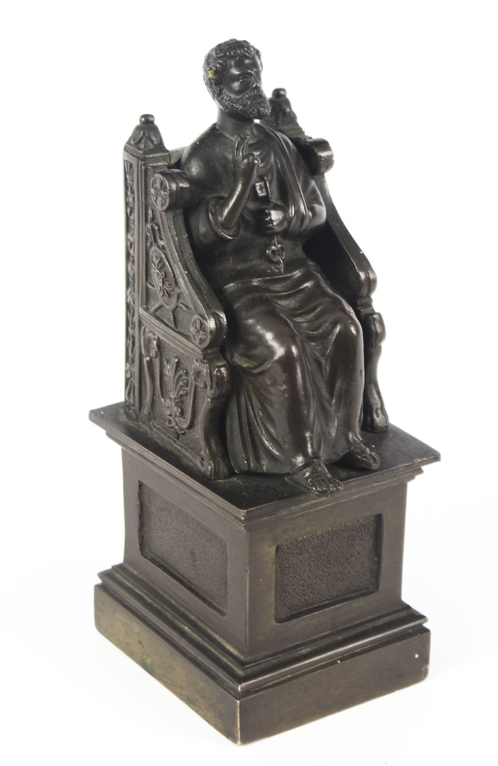 Antique Italian Grand Tour Patinated Bronze Sculpture of St Peter 19th Century
