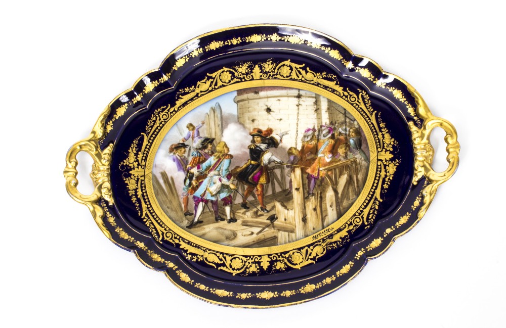 Antique French Sevres Porcelain Tray signed Moreaux C1860
