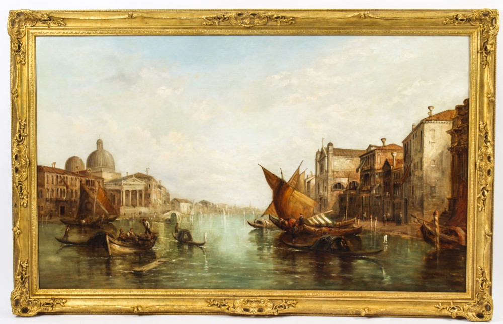 Antique Oil Painting Grand Canal Alfred Pollentine Dated 1877 19th C 90x140cm
