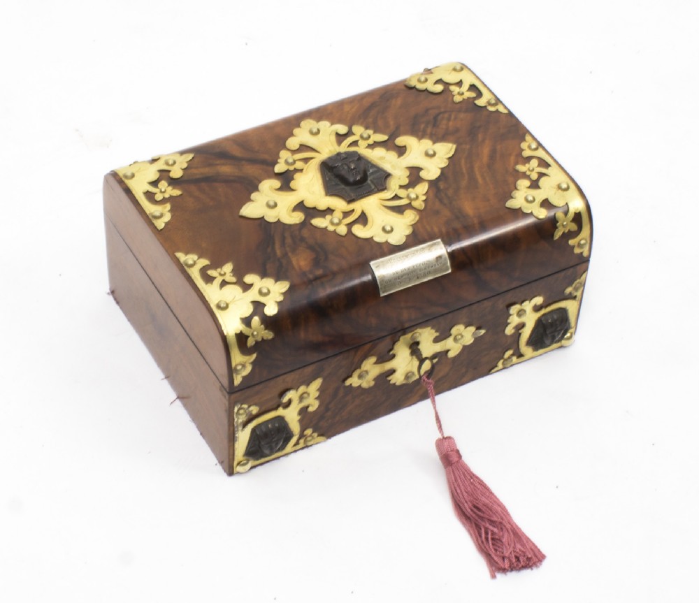 Antique Victorianl Empire Revival Burr Walnut Casket Sewing Box C1860
