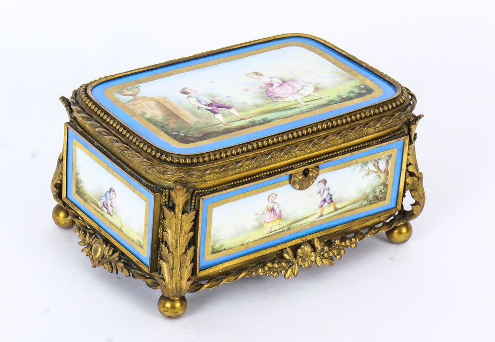 Antique French Sevres Porcelain and Ormolu Jewellery Casket C1860 19th C
