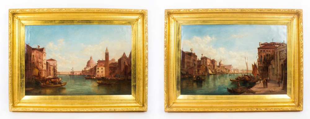 Antique Pair Oil Paintings Grand Canal Venice Alfred Pollentine 19th C
 View XXVII