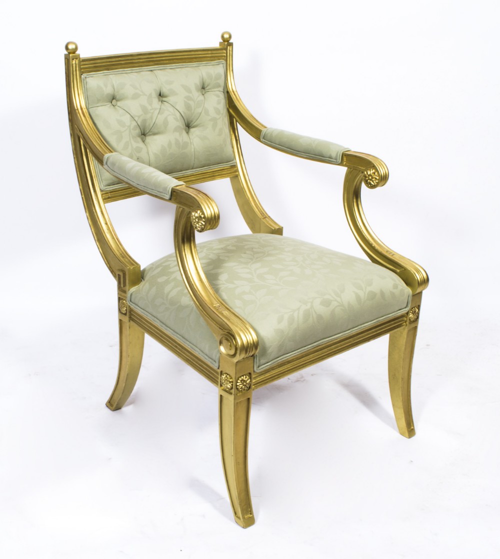 Antique Early 20th Century Regency Style Giltwood Armchair
