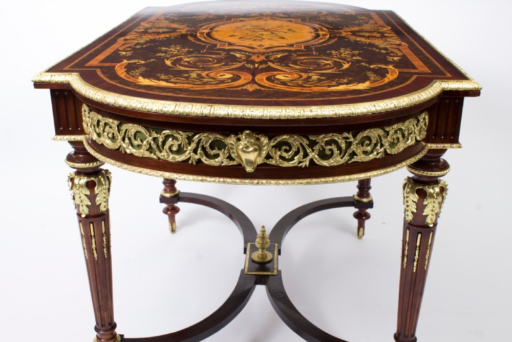 Antique French Ormolu Mounted Marquetry Bureau Plat c.1860
 View XXI