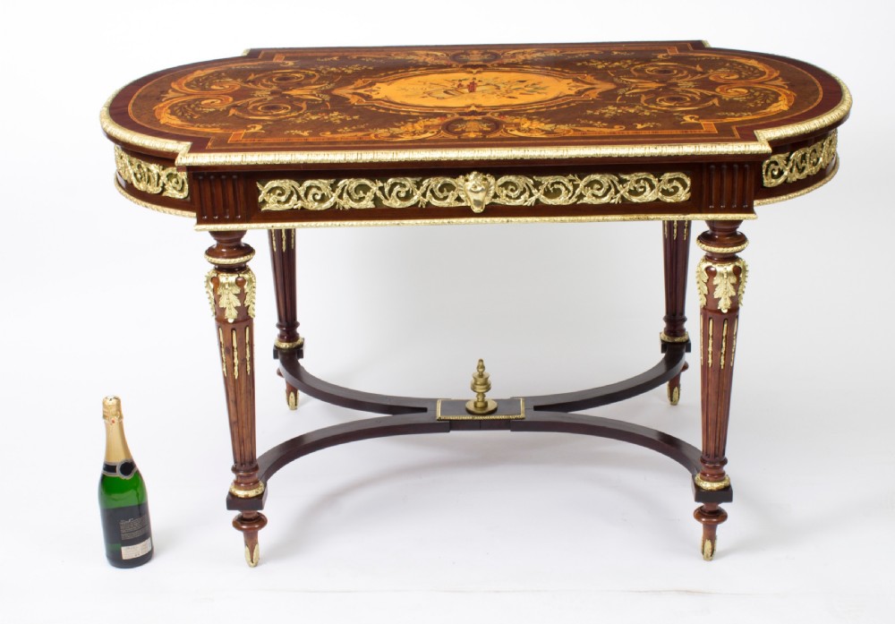 Antique French Ormolu Mounted Marquetry Bureau Plat c.1860
 View XXII