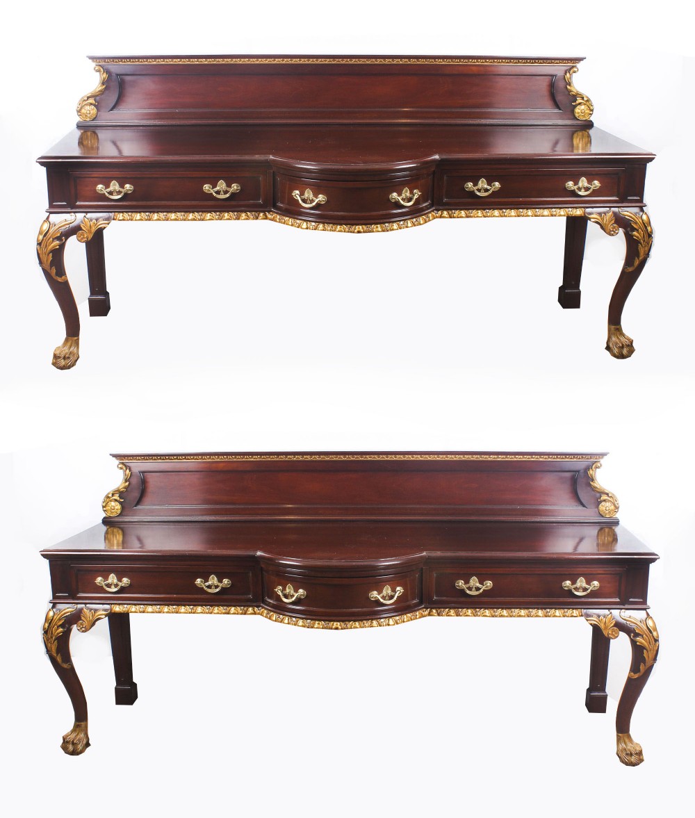 Antique Pair Large Mahogany and Gilt Serving Tables 19th Century
