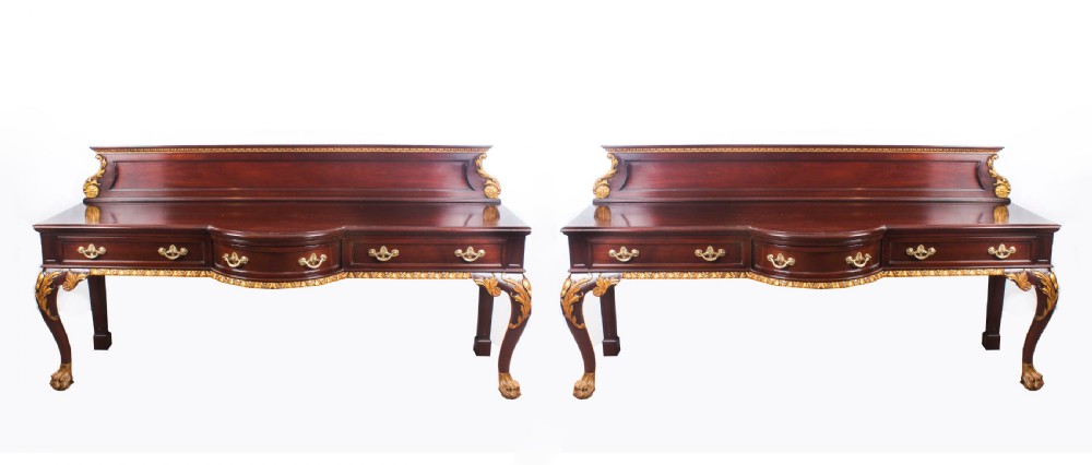 Antique Pair Large Mahogany and Gilt Serving Tables 19th Century
 View II