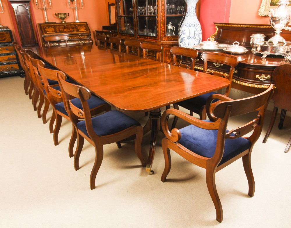 14 Antique Chairs C1820 & Matching 3 Pillar Dining Table by William Tillman 20thC