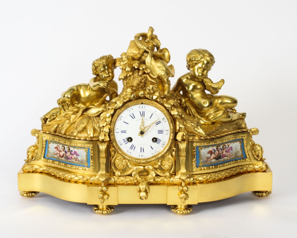 Antique French Sevres Porcelain Ormolu Clock by Raingo Freres c.1850

