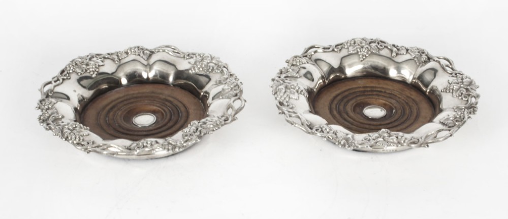 Antique Pair Silver Plated Coasters by William Howe & Co 19th Century
