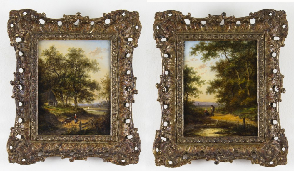 Antique Pair Oil on Board Paintings by Jan Evert Morel 18th C
